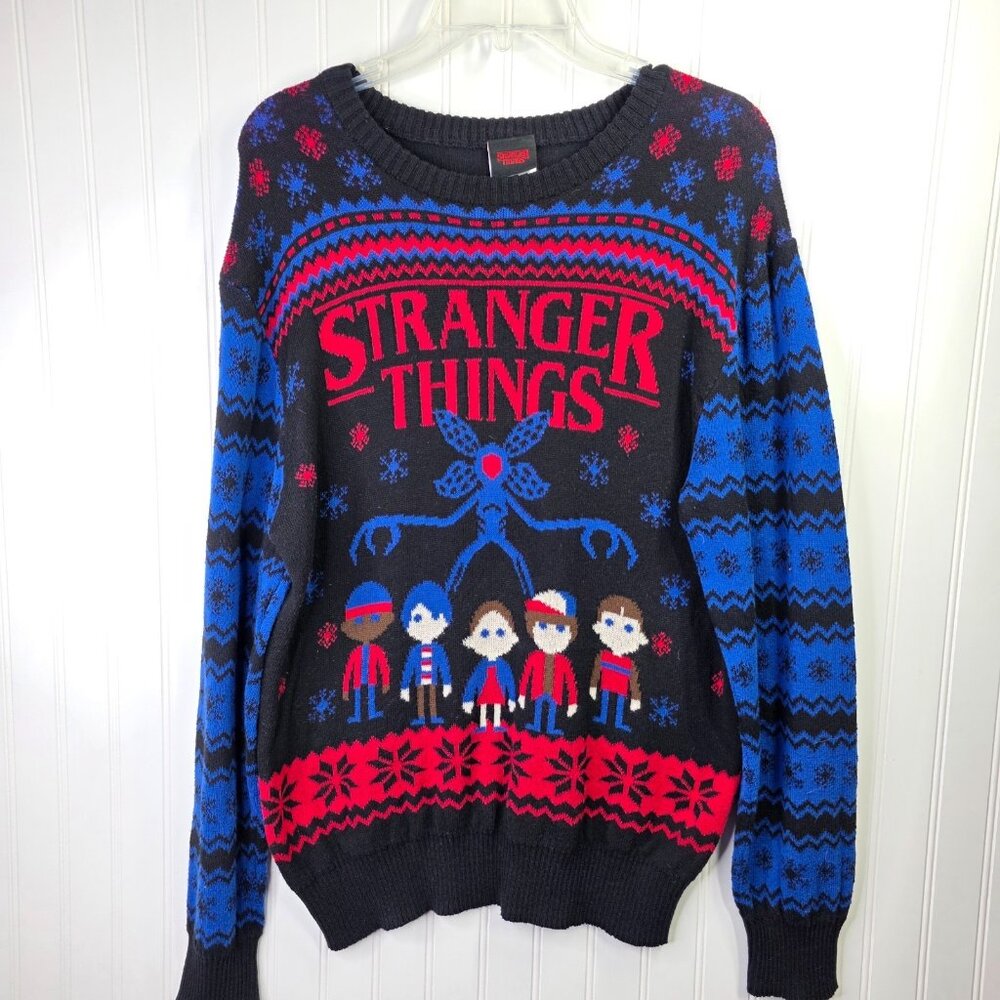 Stranger Things Sweater Mens XL Black Christmas Demogorgon Ugly Holiday Pullover